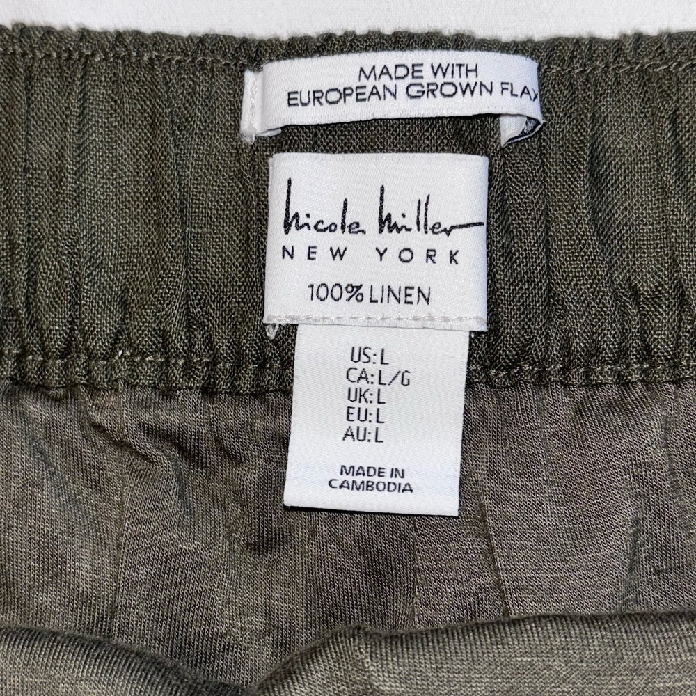 Nicole Miller Women's Linen Skort Size L Faux Button Front Front Olive Green 19" - Picture 2 of 5